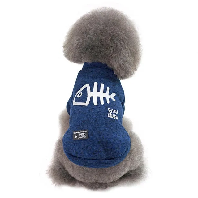 Comfy Soft Fish Print Warm Winter Jacket For Small Dogs