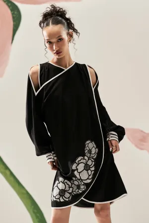 Flattering Cold Shoulder Applique Dress