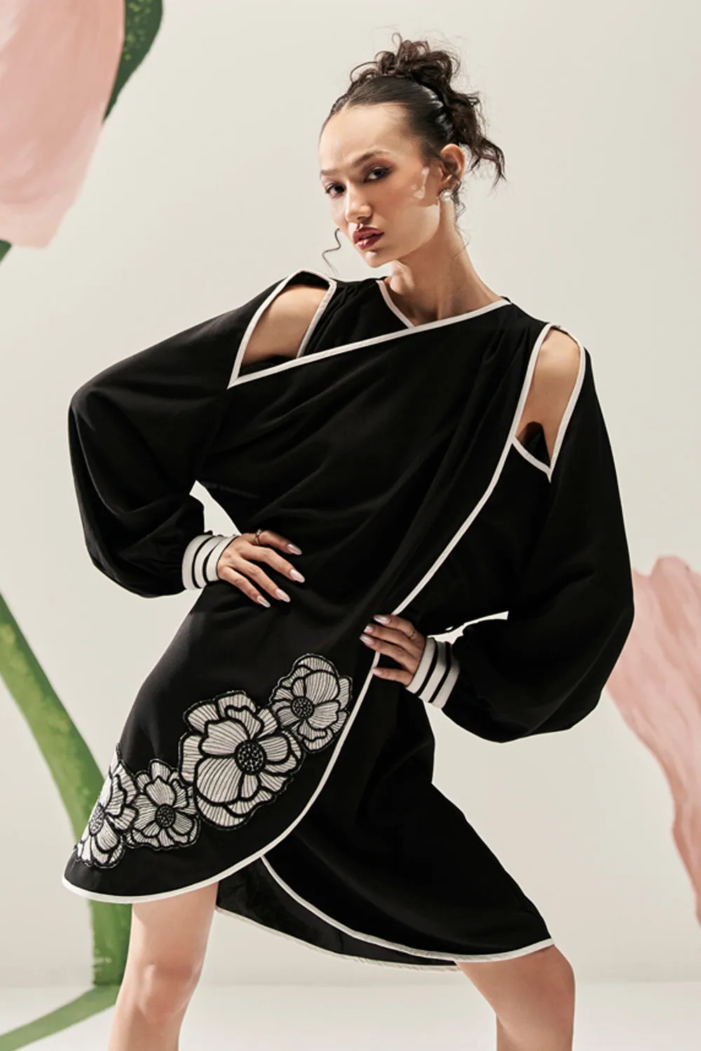 Flattering Cold Shoulder Applique Dress