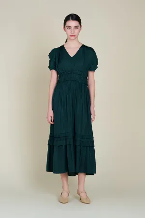 Flutter Short Sleeve V-Neck Midi Dress