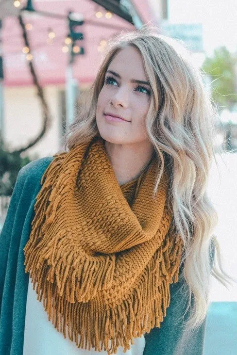 Knit Wrap Infinity Scarf With Fringe