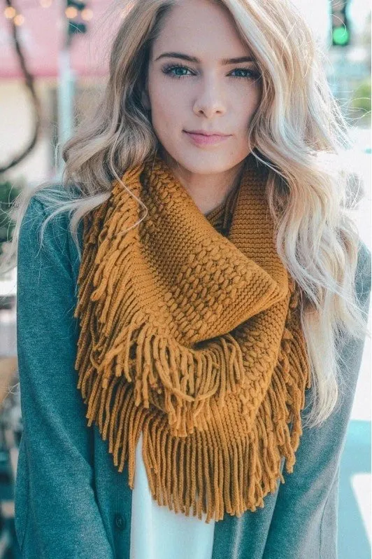 Knit Wrap Infinity Scarf With Fringe