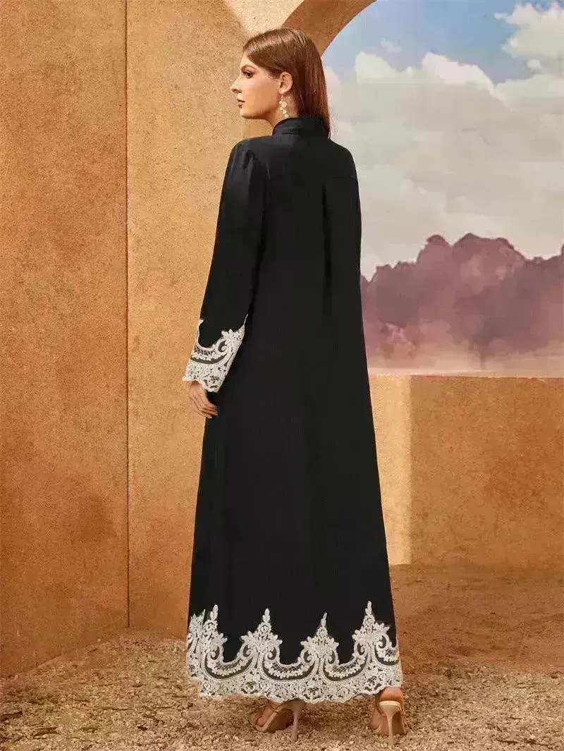Luxurious Embroidered Blouse Lace Cardigan Dress for Beautiful Arab Dubai Turkey Middle Eastern Women