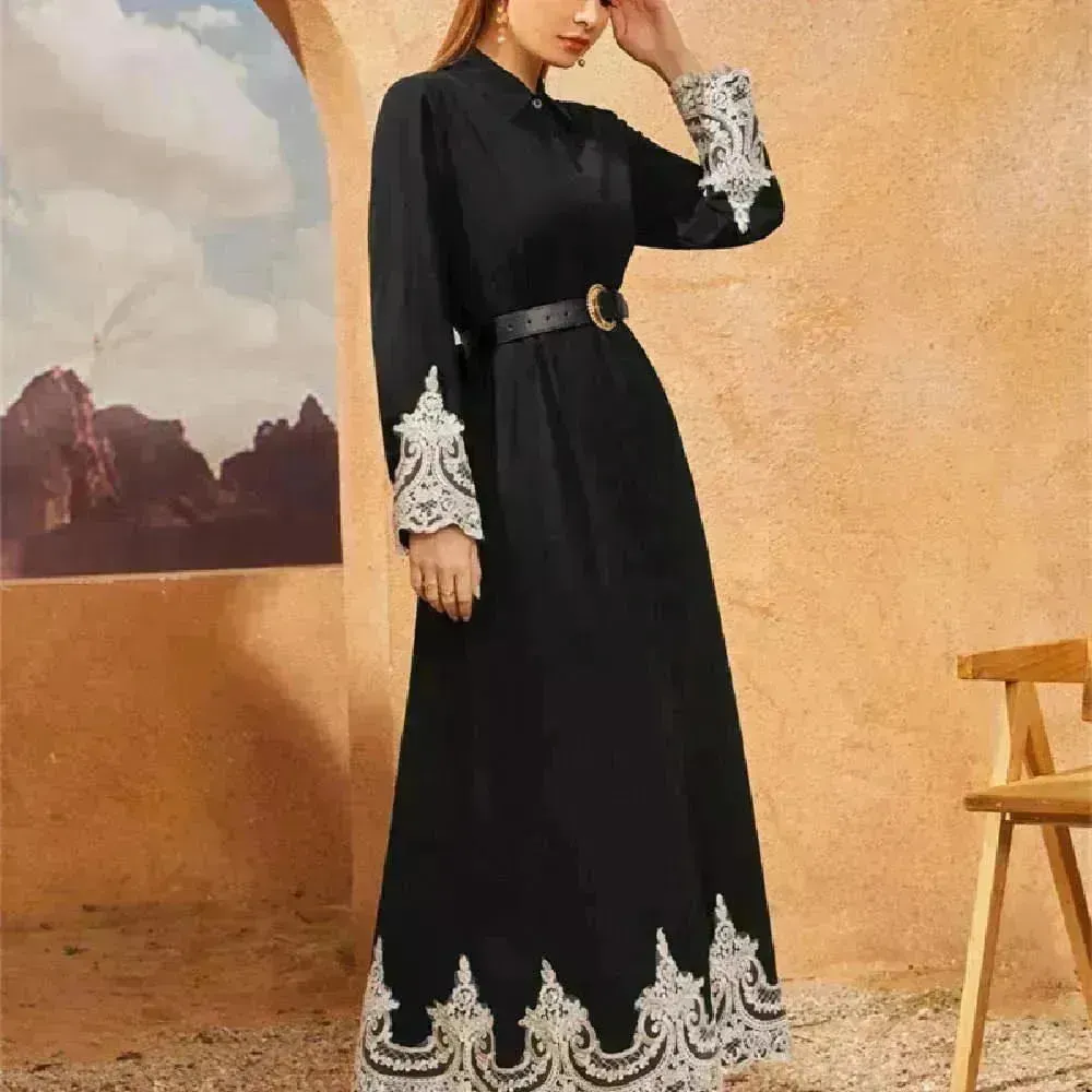 Luxurious Embroidered Blouse Lace Cardigan Dress for Beautiful Arab Dubai Turkey Middle Eastern Women