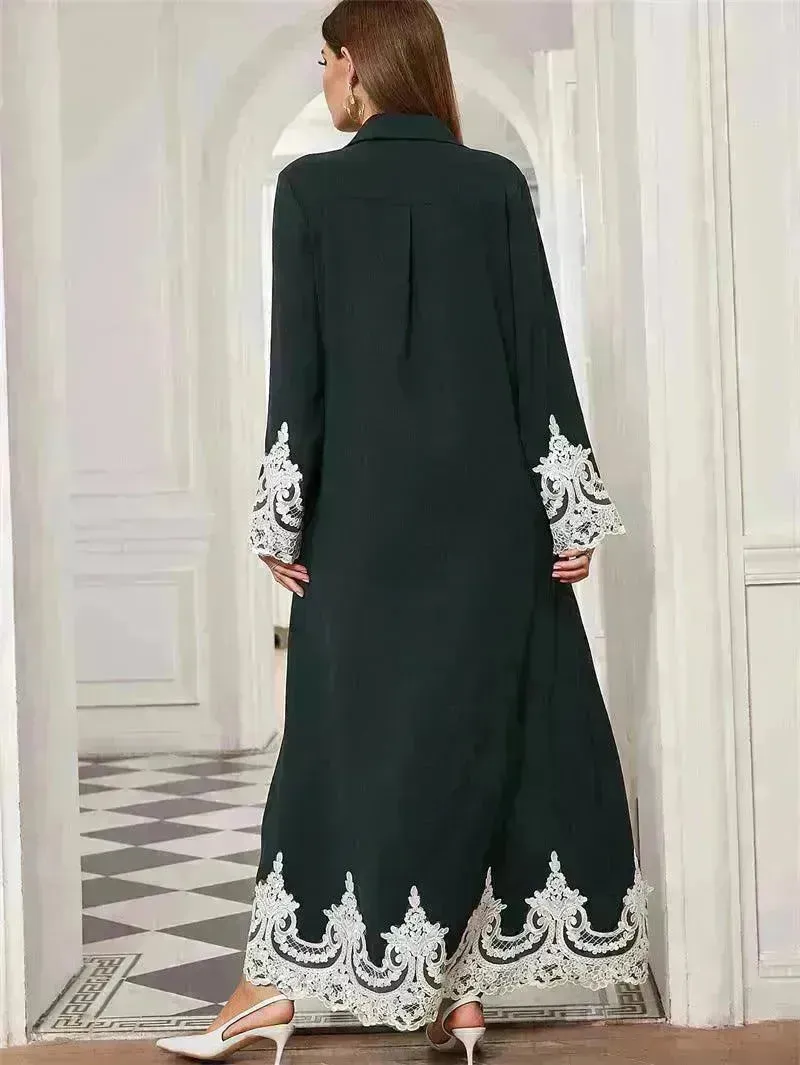 Luxurious Embroidered Blouse Lace Cardigan Dress for Beautiful Arab Dubai Turkey Middle Eastern Women
