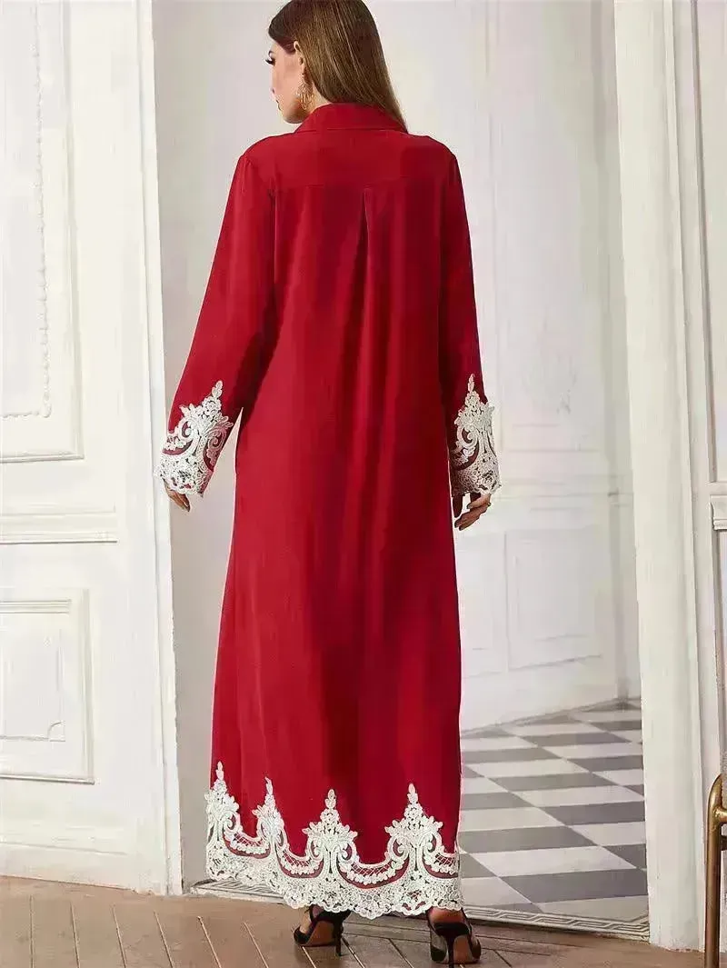 Luxurious Embroidered Blouse Lace Cardigan Dress for Beautiful Arab Dubai Turkey Middle Eastern Women