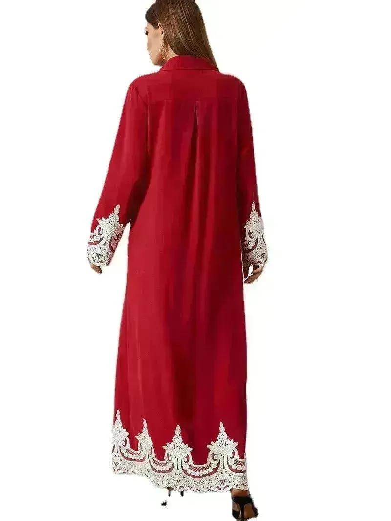 Luxurious Embroidered Blouse Lace Cardigan Dress for Beautiful Arab Dubai Turkey Middle Eastern Women