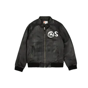 Paint Print Leather Zip Up Jacket