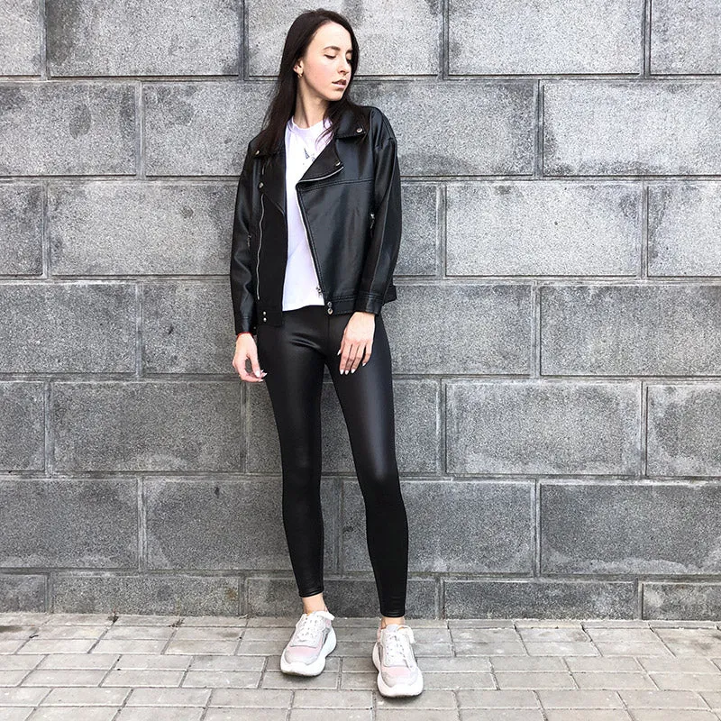 Wjczt Ladies Winter Warm Thick Velvet Faux Leather Leggings Gothic Legging Pants Punk Rock Slim Skinny Pencil Pants For Women