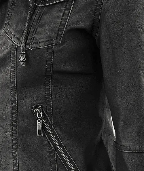 Womens Black Hooded Bomber Leather Jacket